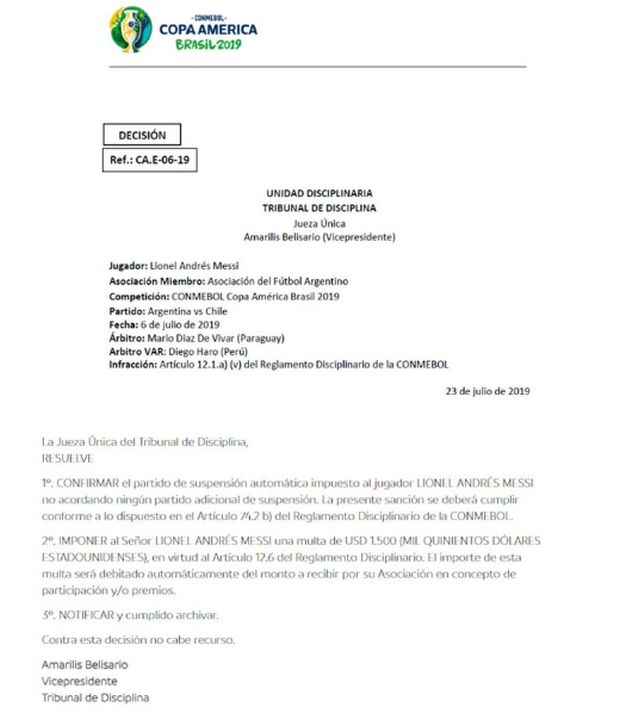 Μέσι: Μία αγωνιστική και πρόστιμο για την αποβολή κόντρα στη Χιλή 4 messi conmebol